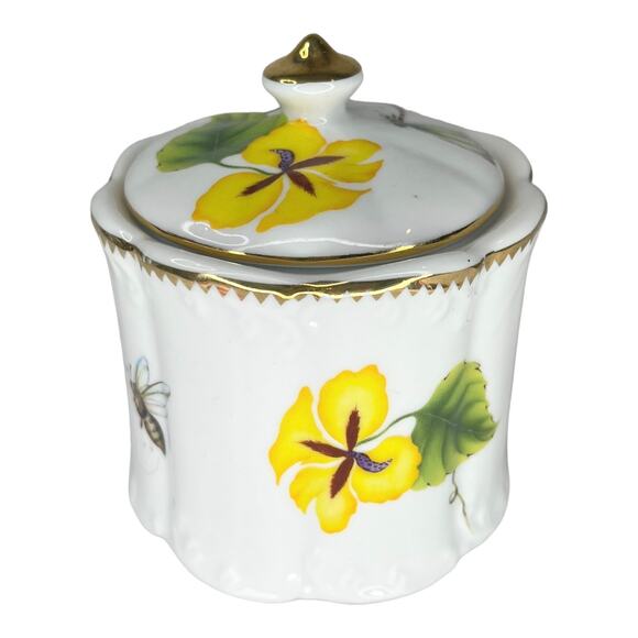 VTG I. Godinger & Co VANITY CANISTER + LID 4" Dragonfly Bee Flowers Gold Tivoli - Picture 8 of 9